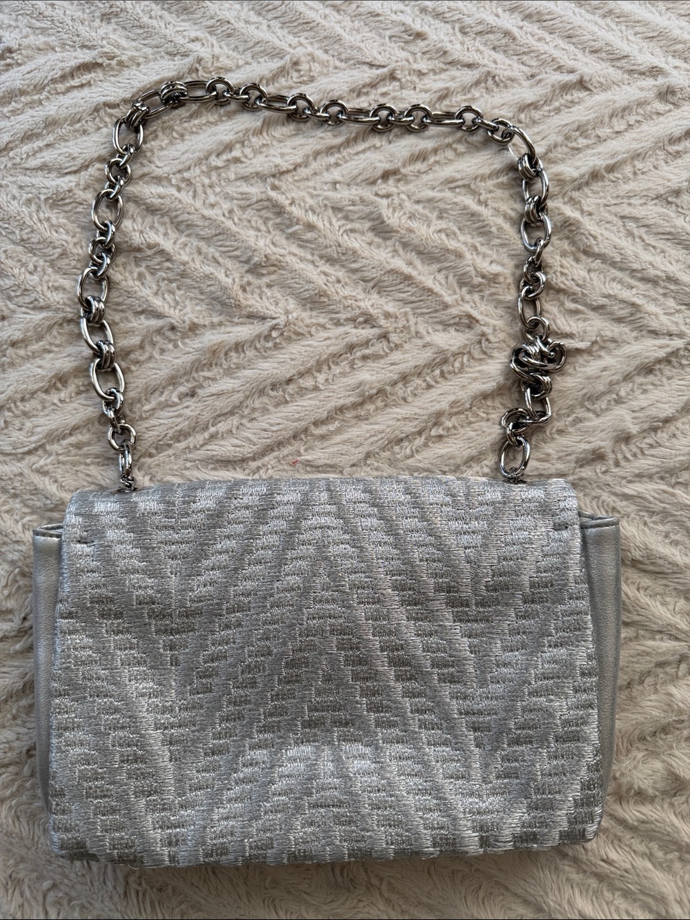 Salvatore Ferragamo Metallic Silver Chain-Handle Clutch - Picture 2 of 11